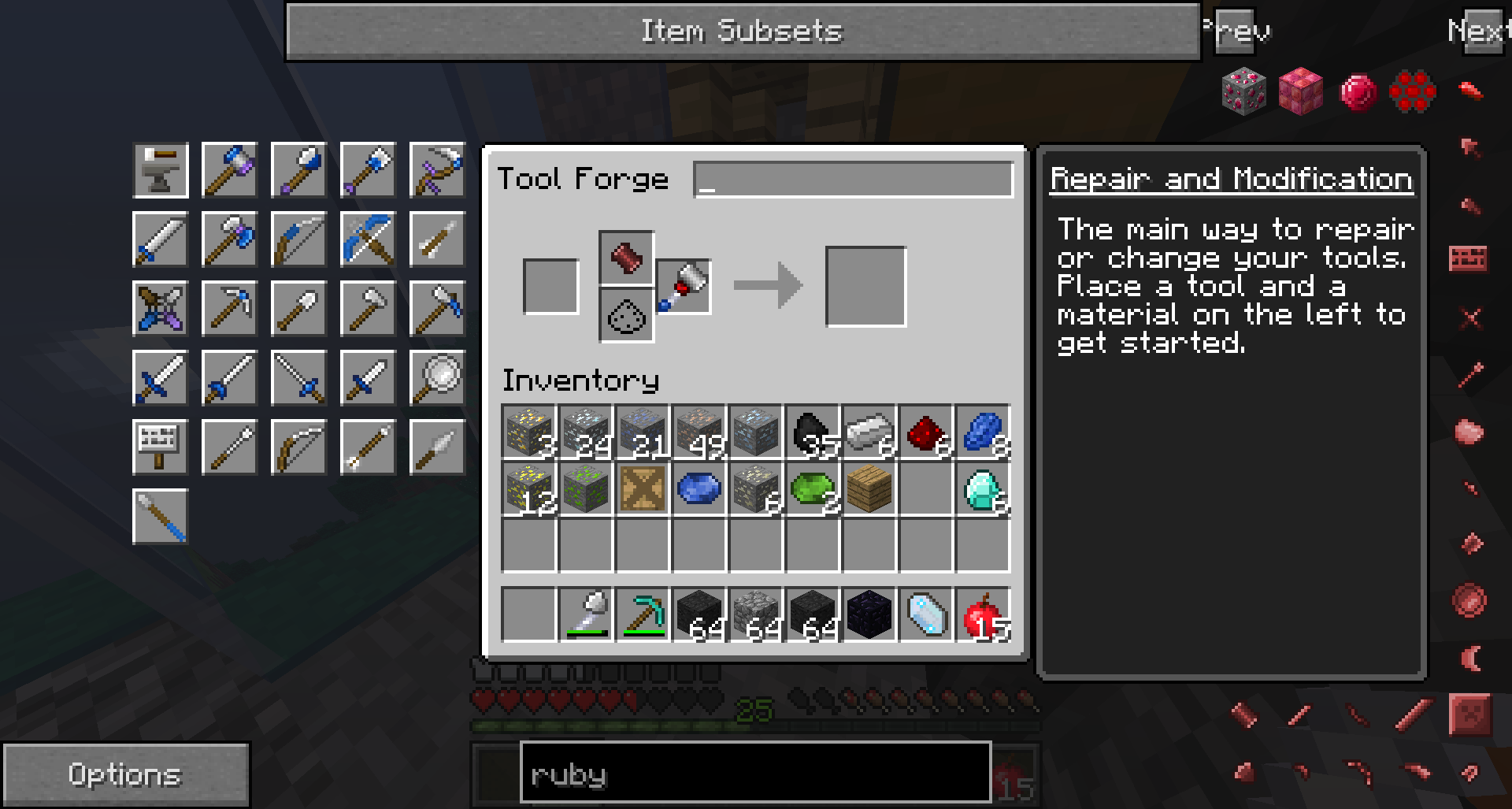 I can't replace my tool parts in tinkers construct 1.7.10 