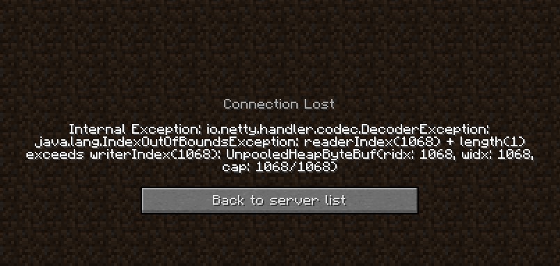 minecraft io netty handler codec decoderexception