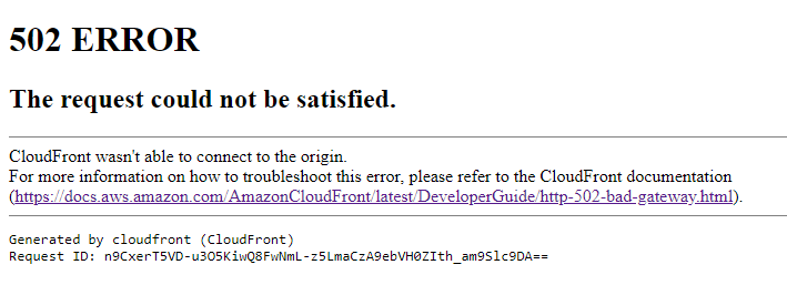 Cloudfront Bad Gateway. Courtesy: Minecraftforum.com