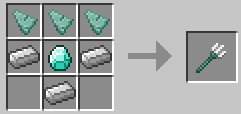 Trident Crafting Recipe. 1 Diamond In Center, 3 Iron around it and 3 Prismarine Shards at top.