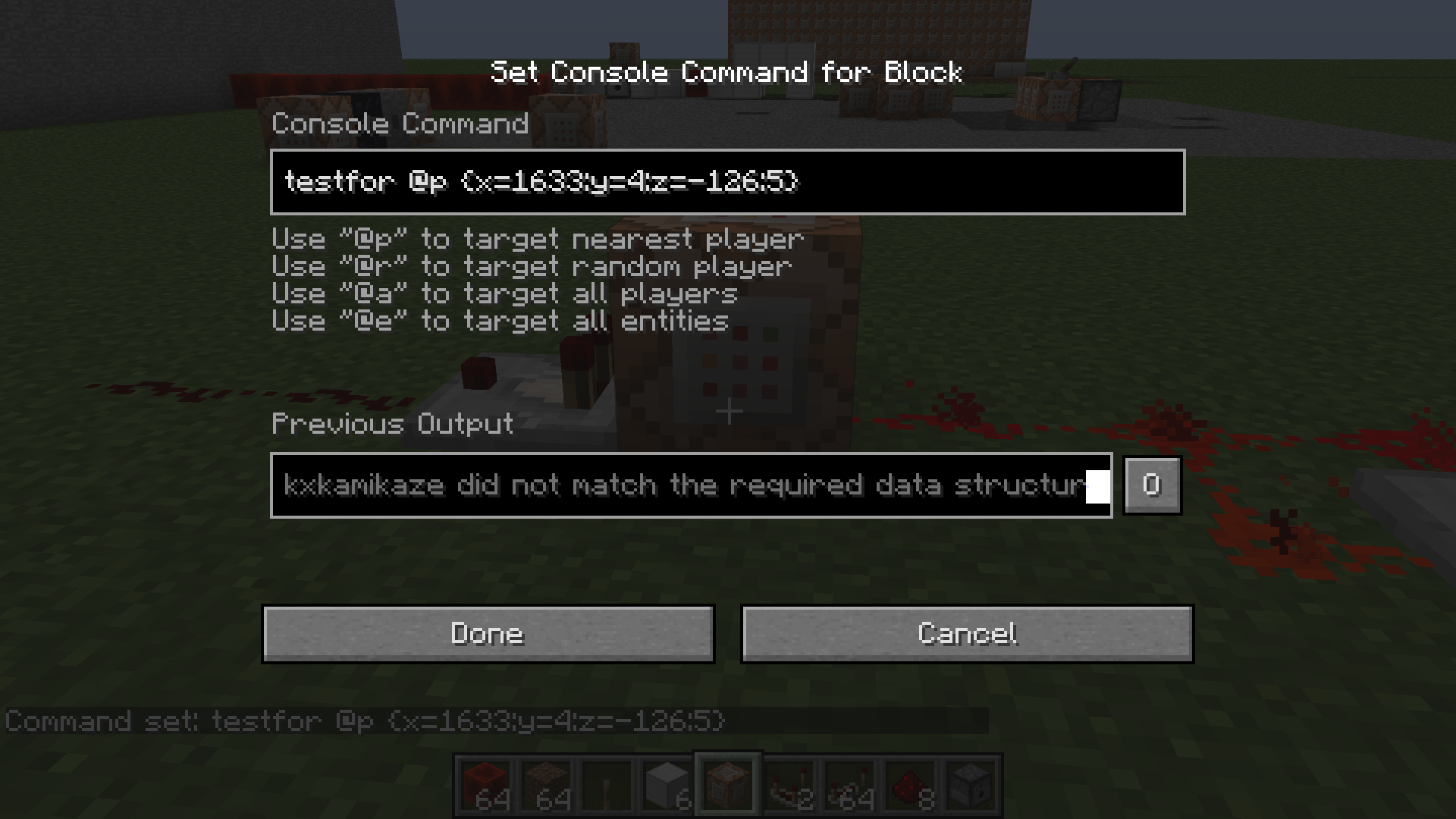 testfor @p {x,y,z,r} not working in 1.8 - Redstone Discussion and ...